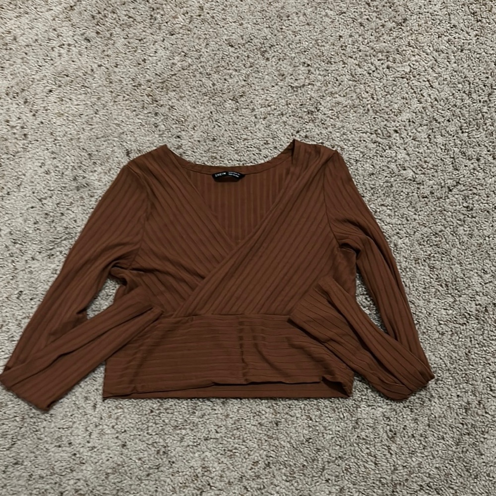 Brown V-Neck Crop Top